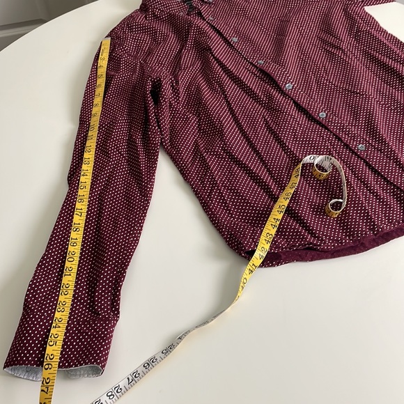Denim & Flower Burgundy with White dots long sleeve Button Down- Large - Picture 13 of 13